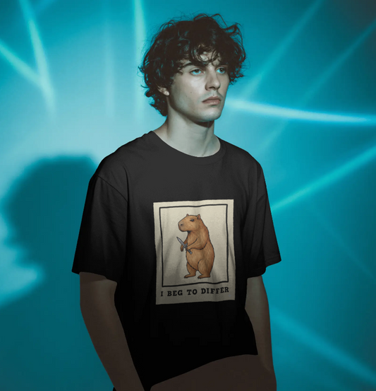Capybara Oversized T-Shirt for Men & Women | “I Beg To Differ” Funny Graphic Tee | Heavyweight 240 GSM 100% Cotton | Unisex Drop-Shoulder Streetwear Fit | Premium Oversized Classic Tshirt