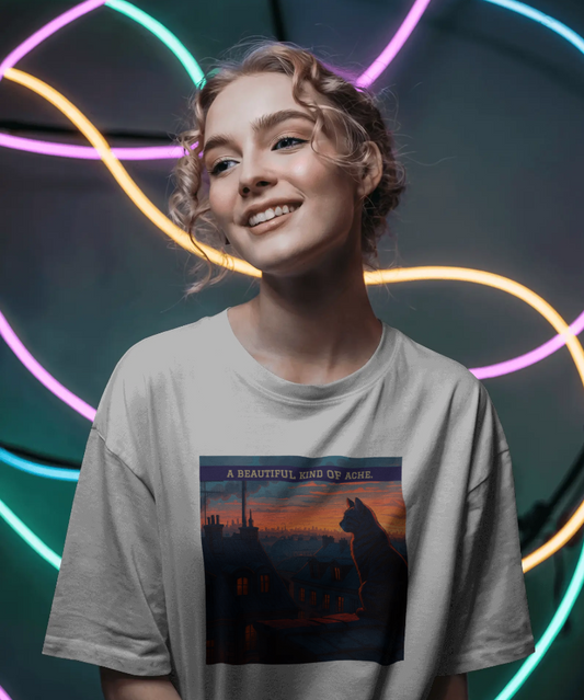 Anime Sunset Cat T-Shirt for Men & Women | 100% Cotton 180 GSM | Aesthetic Anime Graphic Tee | Unisex Regular Fit Casual Wear | Soft Lightweight Cotton T-Shirt for Anime Lovers & Cat Fans