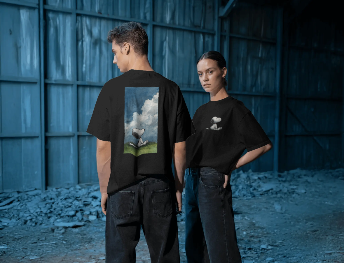 Oversized Unisex Terry T-Shirt | Snoopy Character Print | 260 GSM Terry-Knit Premium Fabric | Drop-Shoulder Relaxed Fit | Soft Cotton-Poly Blend Tee
