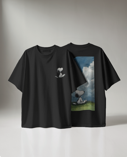Oversized Unisex Terry T-Shirt | Snoopy Character Print | 260 GSM Terry-Knit Premium Fabric | Drop-Shoulder Relaxed Fit | Soft Cotton-Poly Blend Tee