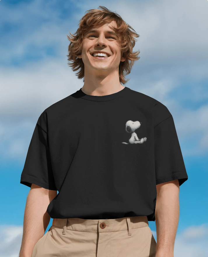 Oversized Unisex Terry T-Shirt | Snoopy Character Print | 260 GSM Terry-Knit Premium Fabric | Drop-Shoulder Relaxed Fit | Soft Cotton-Poly Blend Tee