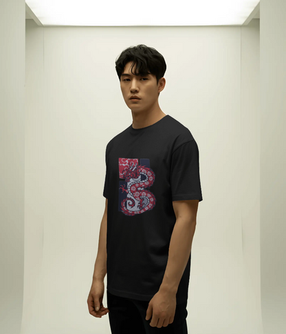 Dragon Print T-Shirt for Men | 100% Cotton 180 GSM Lightweight Classic Crew Neck Tee | Unisex Regular Fit | Japanese/Asian Dragon Graphic T-Shirt for Casual Everyday Wear