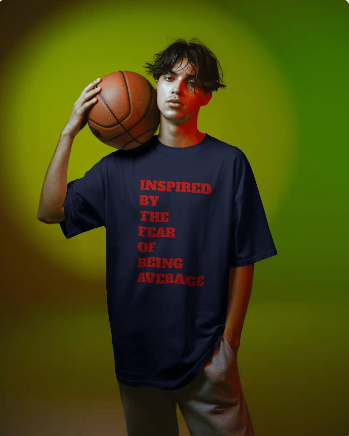 Inspired By The Fear Of Being Average Oversized T-Shirt for Men & Women | 240 GSM Heavyweight 100% Cotton Tee | Motivational Quote Print | Unisex Drop Shoulder Streetwear Fit